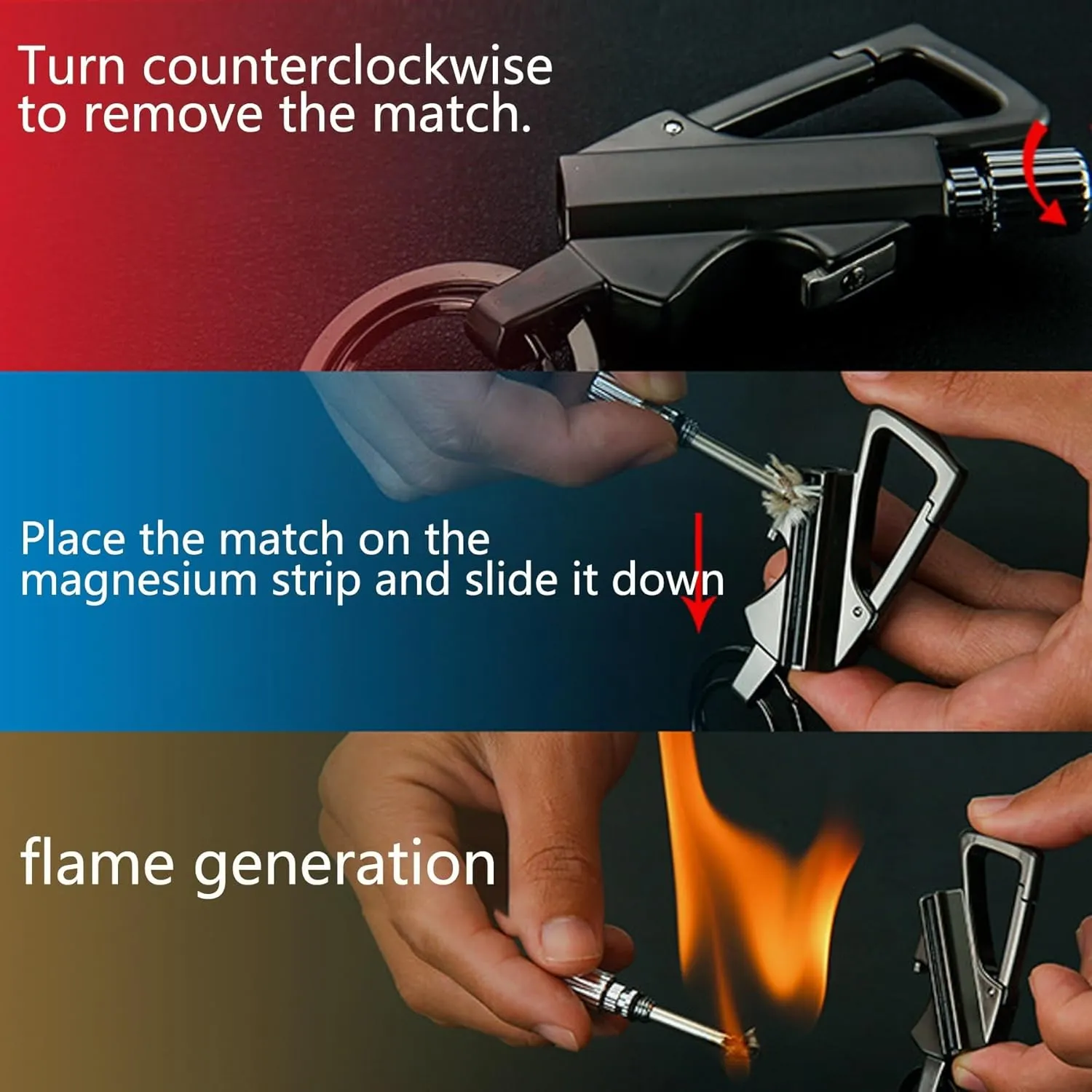 Keychain Lighter Kerosene Refillable for Outdoor Hikers Campers Waterproof Matches Lighter Portable Push - Pull Buckle Design(2-Pack 1)