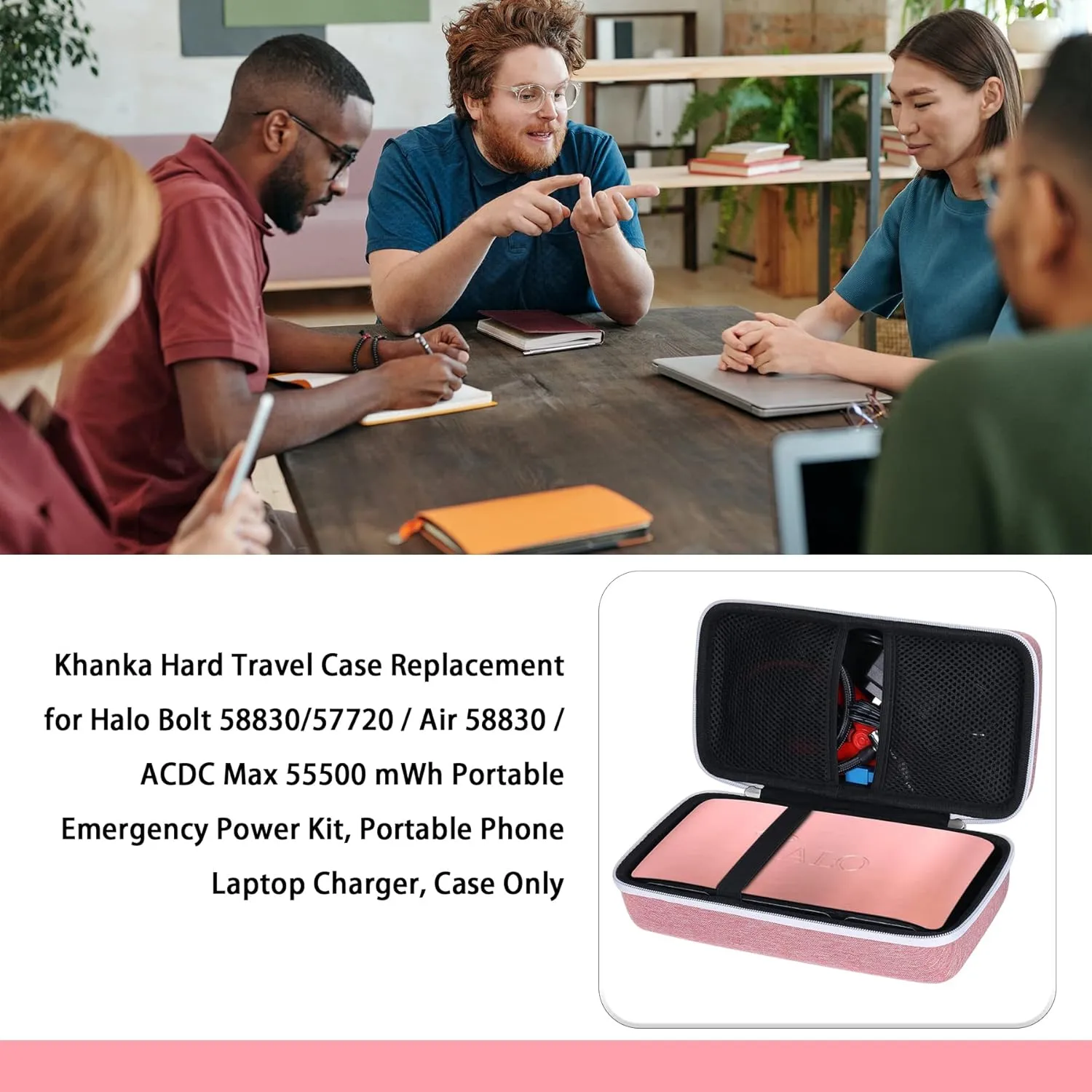 khanka Hard Travel Case Replacement for Halo Bolt 58830/57720 / Air 58830 / ACDC Max 55500 mWh Portable Emergency Power Kit, Portable Phone Laptop Charger, Case Only (Pink)