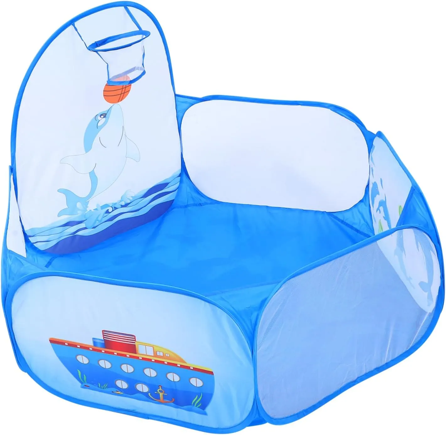 KICHOUSE 1Pc Portable Folding Dolphin Themed Game Pool Tent for Easy Setup and Storage for Fun Playtime and Basketball Games Safe Mesh Design for Visibility