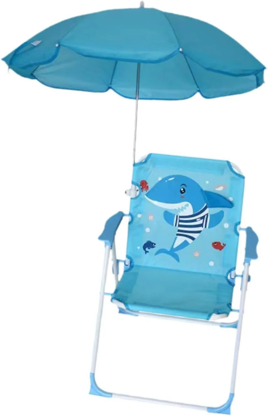 Kids Beach Chairs Camping Chair with Umbrella Foldable Stable Fun Backpacking Recliner Tent Hiking Kids Seat for Kids Picnics, Blue