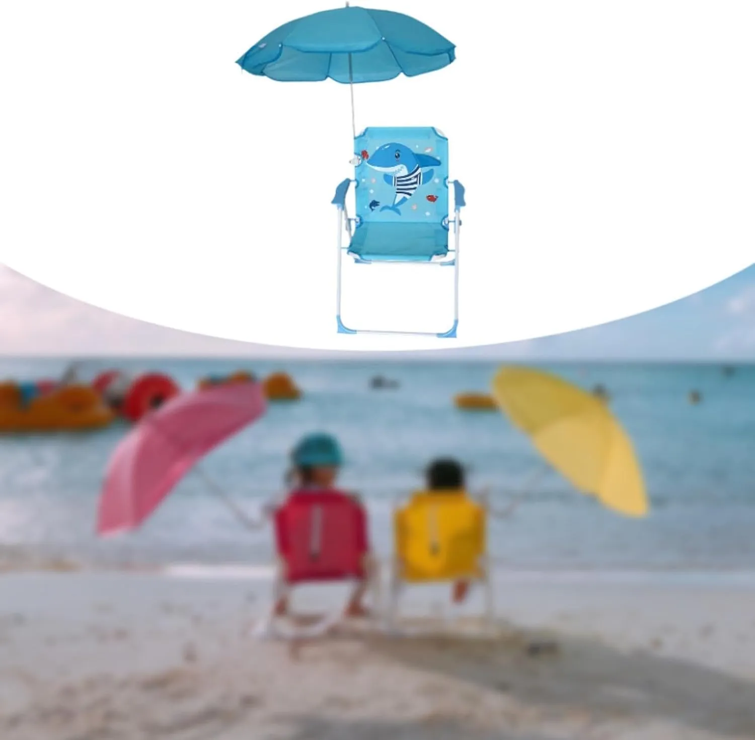 Kids Beach Chairs Camping Chair with Umbrella Foldable Stable Fun Backpacking Recliner Tent Hiking Kids Seat for Kids Picnics, Blue