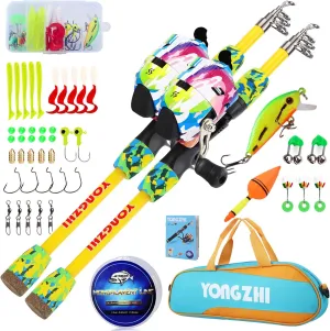 Kids Fishing Rod and Reel Combo,Light Weight Fishing Pole with Spincast Fishing Reel Tackle Bag Lures for Youth,Girls and Boys Good Starter Fishing Kit