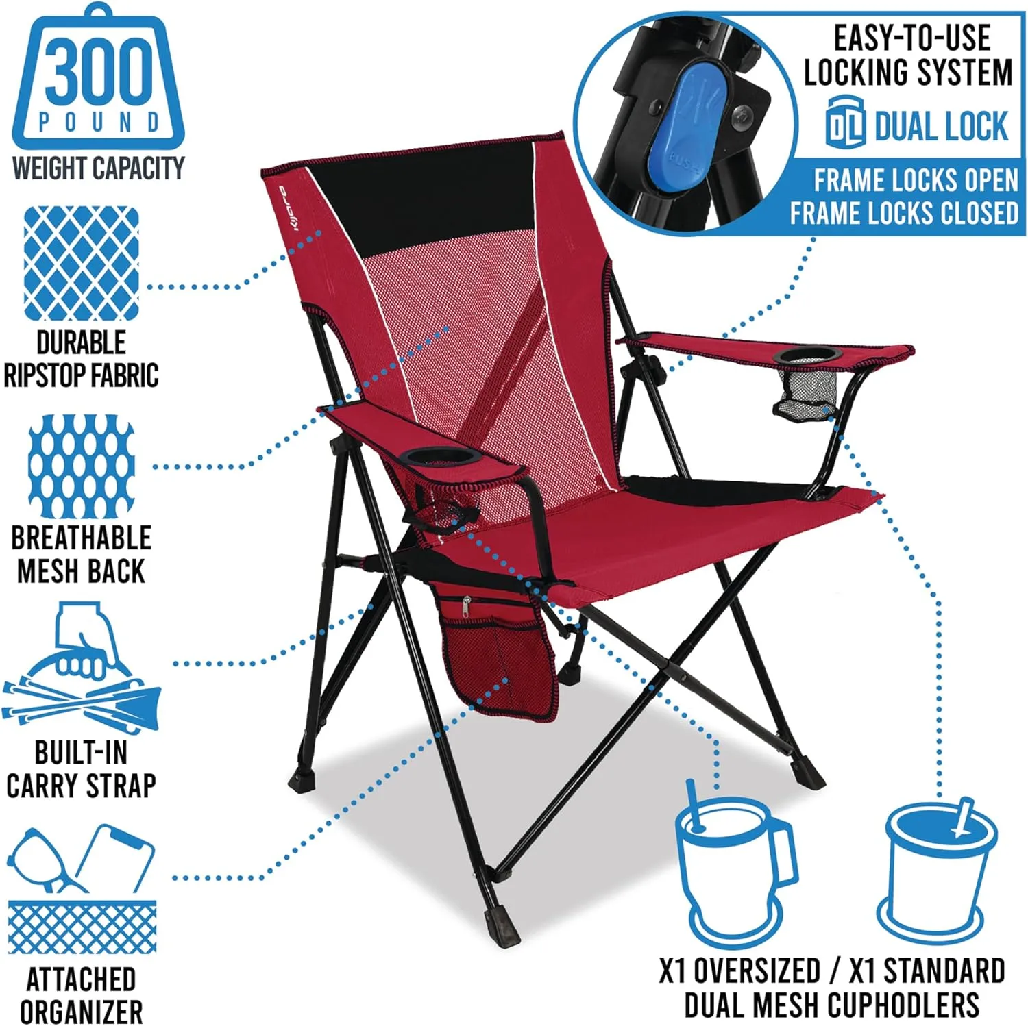 Kijaro Sports Fan Folding Chair, 26" L x 35.5" W x 37" H, Baltimore Ravens
