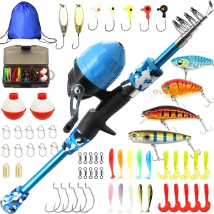 Kilitn Kids Fishing Pole Kit, Easy Fishing Telescopic Casting Rod and Spincast Reel Combos Full Set with Tackle and Travel Bag, for Boys, Girls, Youth, Starter
