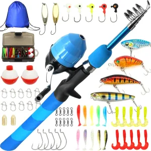Kilitn Kids Fishing Pole Kit, Easy Fishing Telescopic Casting Rod and Spincast Reel Combos Full Set with Tackle and Travel Bag, for Boys, Girls, Youth, Starter