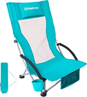 KingCamp Folding Beach Chair High Back Lightweight Portable Backpack Chair with Headrest, Cup Holder for Camping Outdoor Sand Concert Lawn Festival Sports, Cyan