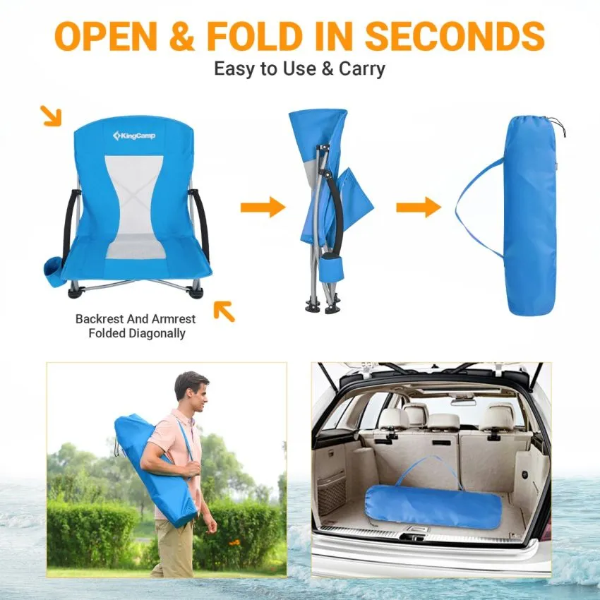 KingCamp Low Back Lightweight Strong Stable Folding Beach Chair 2-piece Set