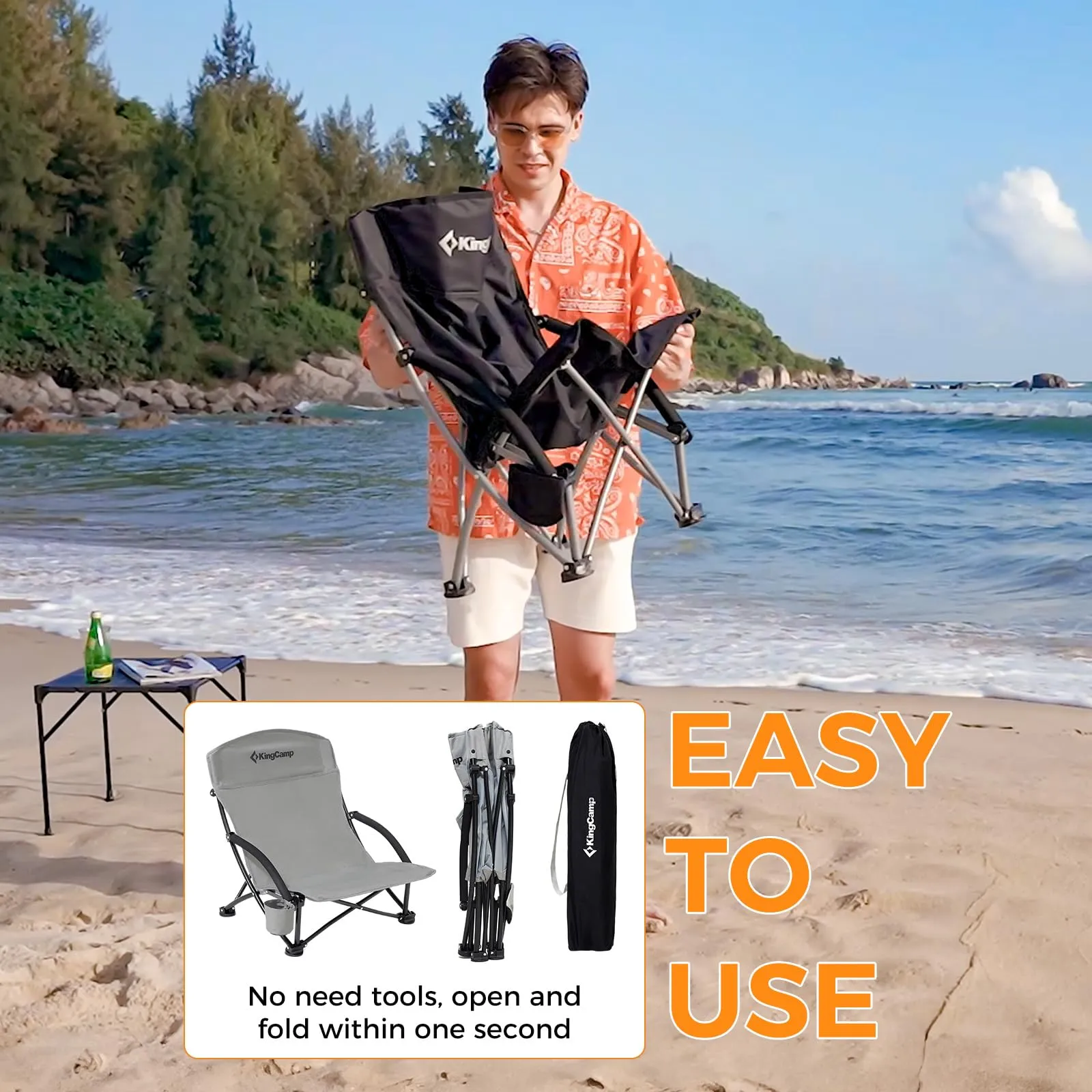 KingCamp Low Back Lightweight Strong Stable Folding Beach Chair 2-piece Set