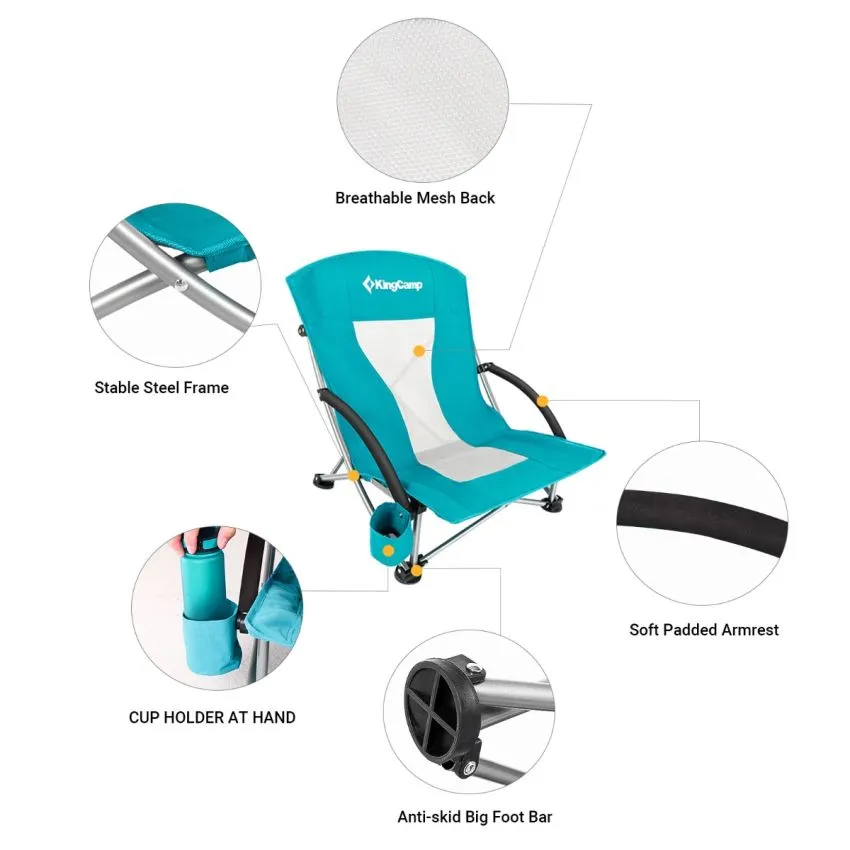KingCamp Low Back Lightweight Strong Stable Folding Beach Chair 2-piece Set
