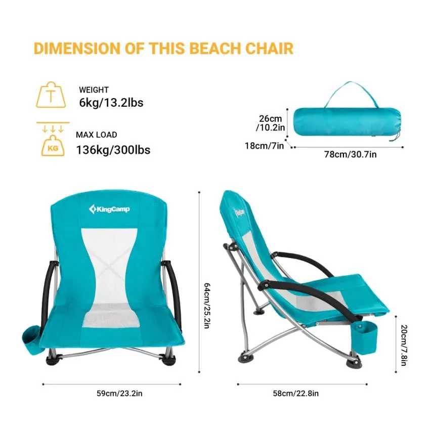 KingCamp Low Back Lightweight Strong Stable Folding Beach Chair 2-piece Set