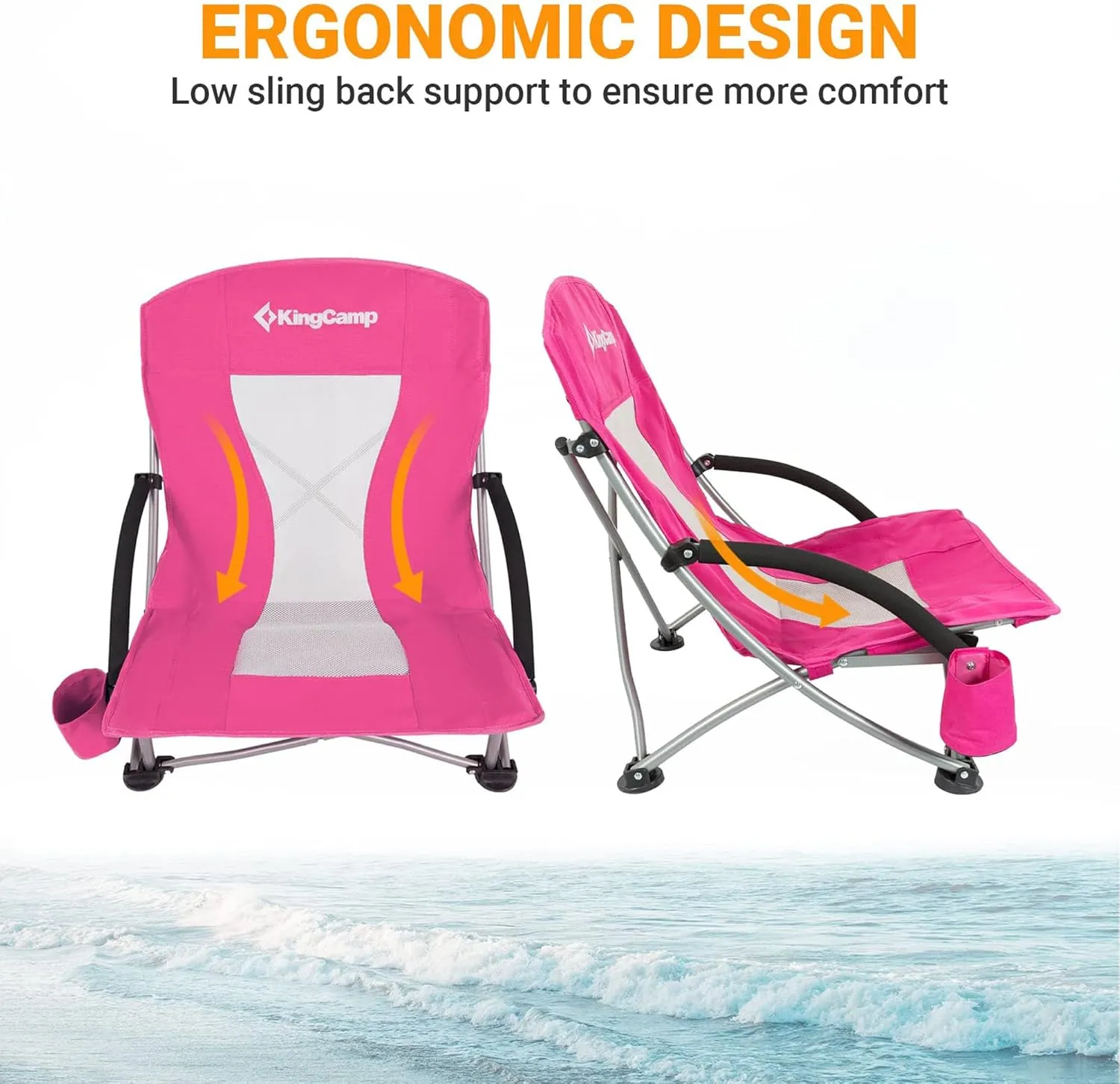 KingCamp Low Folding Beach Chair - Portable & Heavy Duty Beach Gear with 300lbs Capacity, Low Seat Design, Lightweight Camping Chair for Adults, Beach, Picnic, Concert & Outdoor Activities