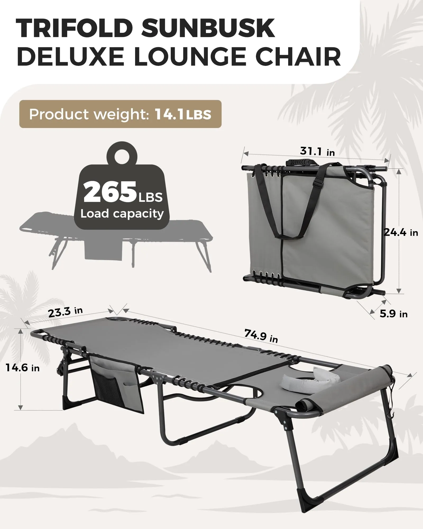 KingCamp MAGNOLIA B10 Backpack Chaise Lounge - 5-Position Adjustable Recliner with Pillow & Side Pocket