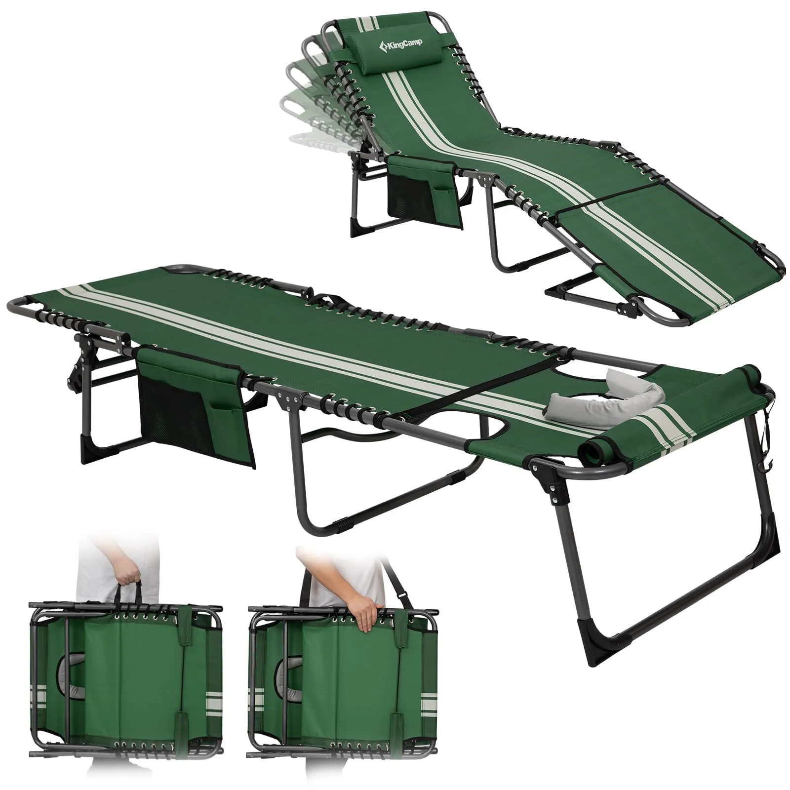KingCamp MAGNOLIA B10 Backpack Chaise Lounge - 5-Position Adjustable Recliner with Pillow & Side Pocket