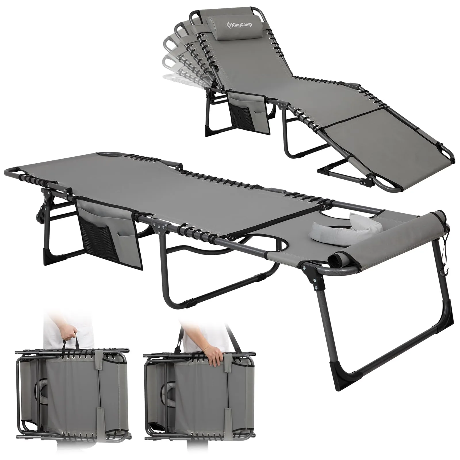 KingCamp MAGNOLIA B10 Backpack Chaise Lounge - 5-Position Adjustable Recliner with Pillow & Side Pocket