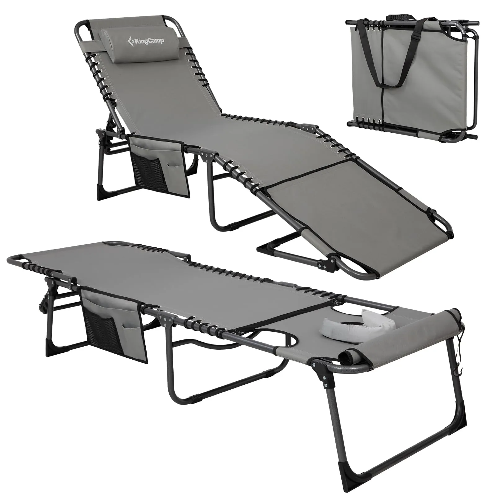 KingCamp MAGNOLIA B10 Backpack Chaise Lounge - 5-Position Adjustable Recliner with Pillow & Side Pocket