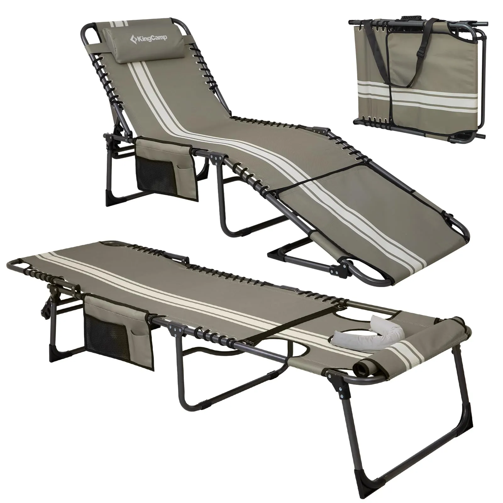 KingCamp MAGNOLIA B10 Backpack Chaise Lounge - 5-Position Adjustable Recliner with Pillow & Side Pocket