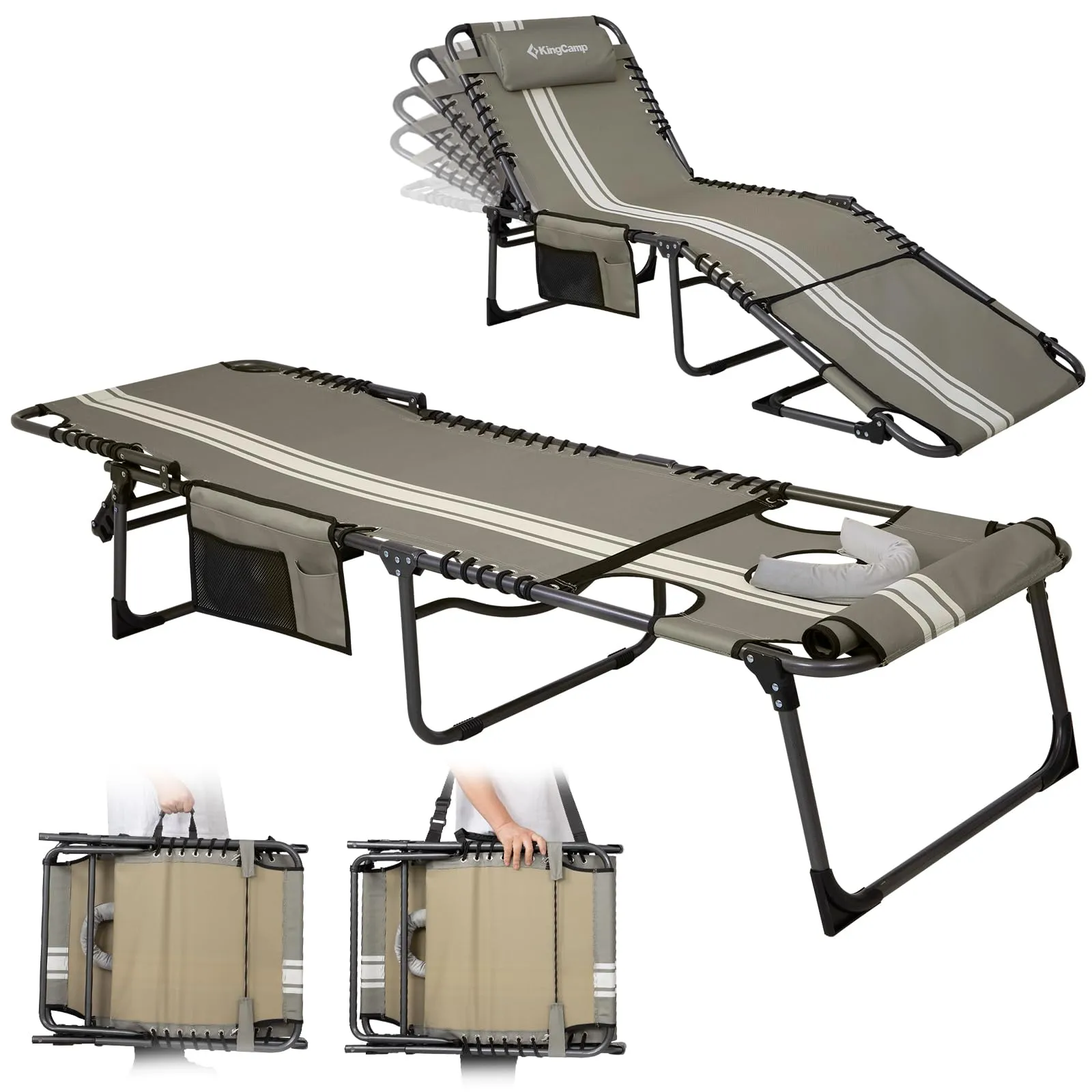 KingCamp MAGNOLIA B10 Backpack Chaise Lounge - 5-Position Adjustable Recliner with Pillow & Side Pocket