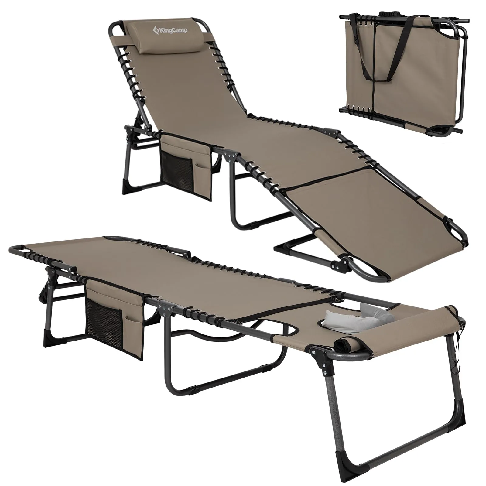 KingCamp MAGNOLIA B10 Backpack Chaise Lounge - 5-Position Adjustable Recliner with Pillow & Side Pocket