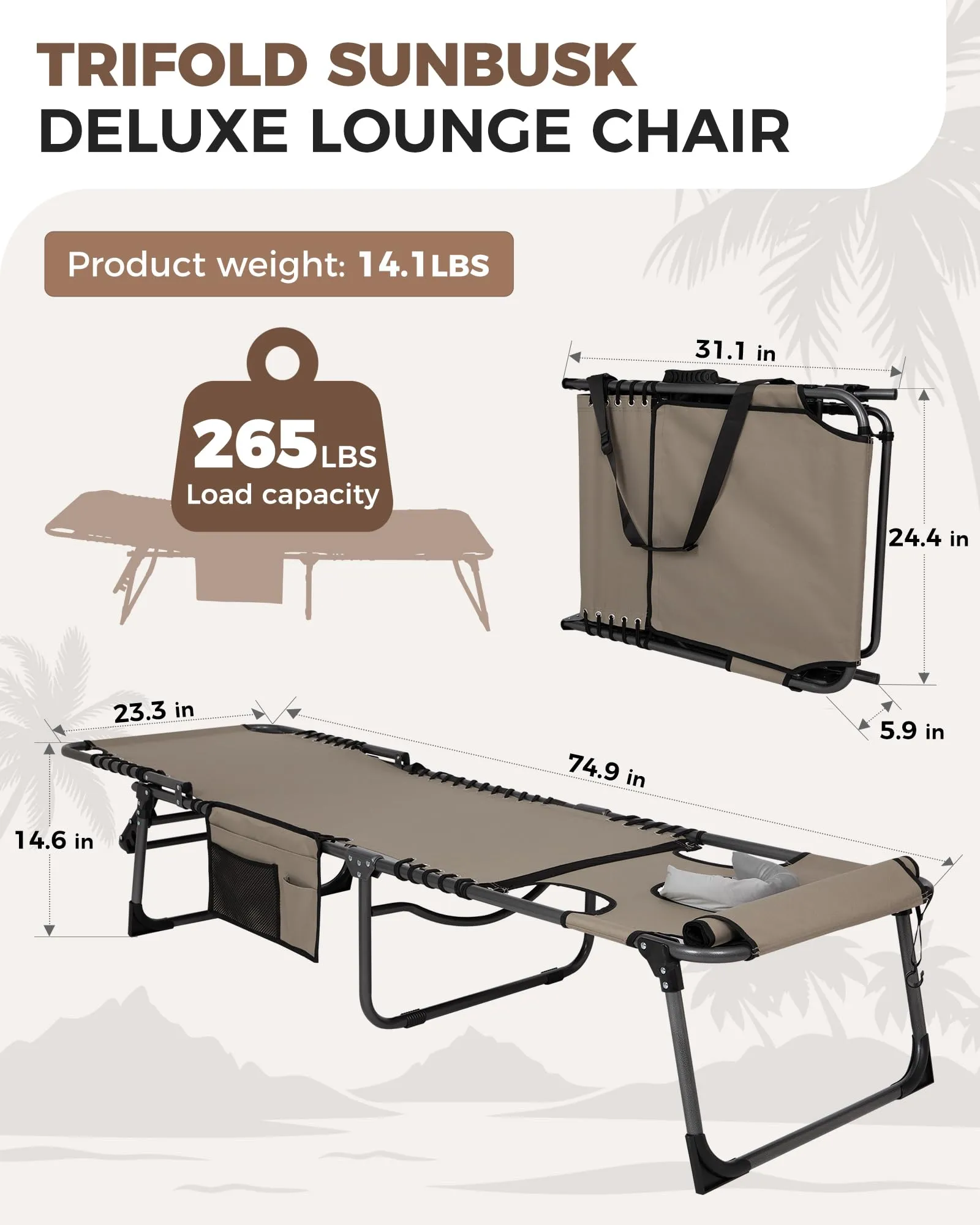 KingCamp MAGNOLIA B10 Backpack Chaise Lounge - 5-Position Adjustable Recliner with Pillow & Side Pocket