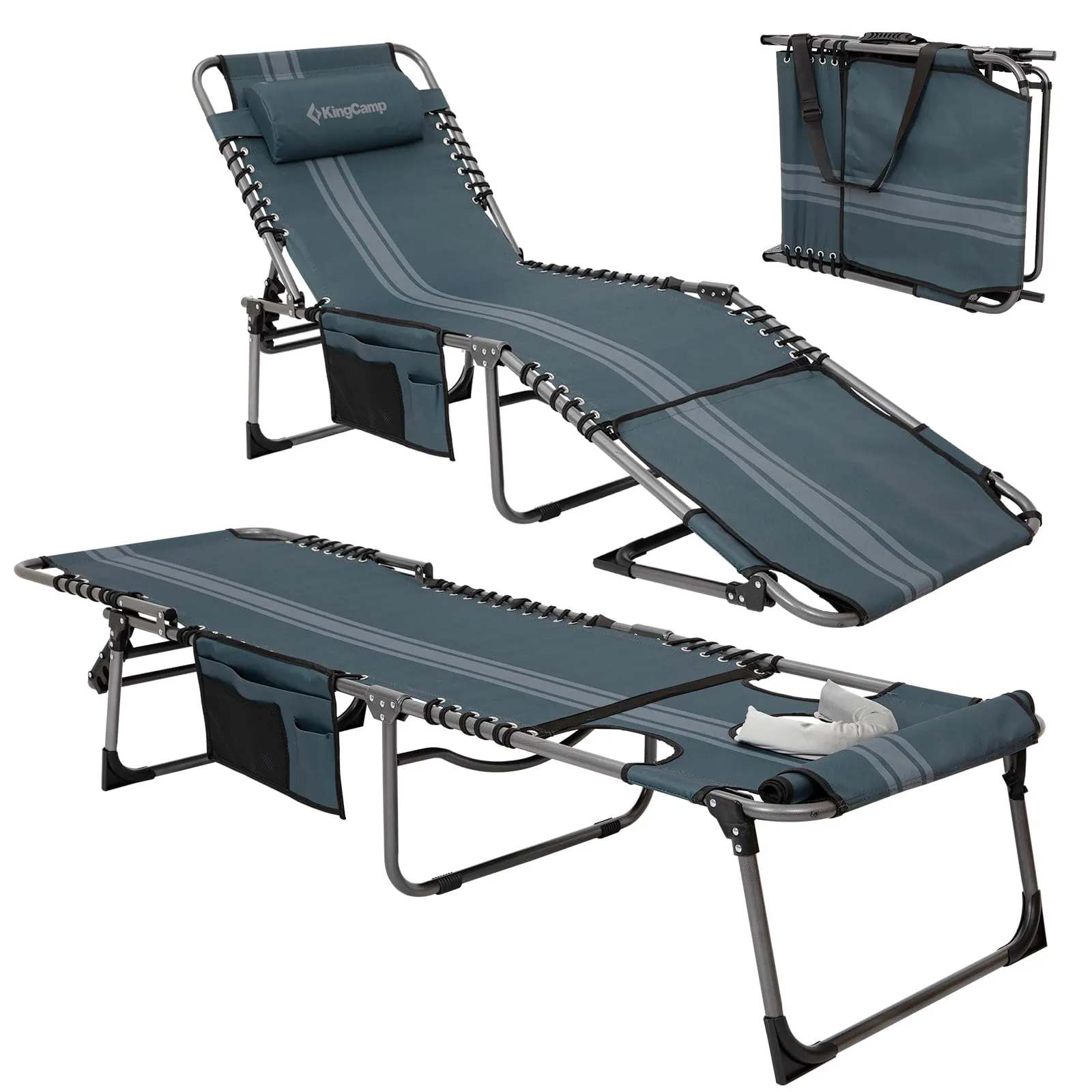 KingCamp MAGNOLIA B10 Backpack Chaise Lounge - 5-Position Adjustable Recliner with Pillow & Side Pocket