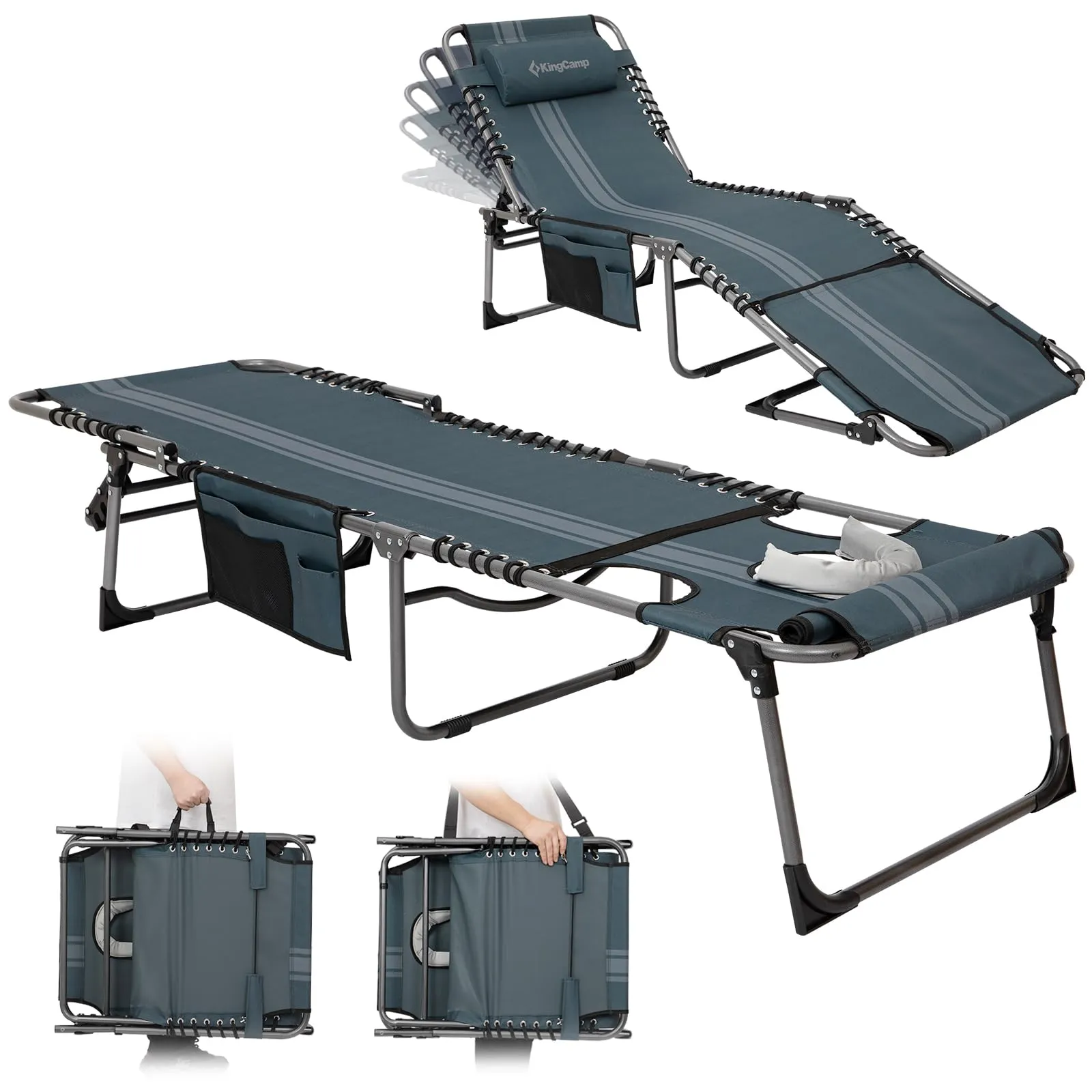 KingCamp MAGNOLIA B10 Backpack Chaise Lounge - 5-Position Adjustable Recliner with Pillow & Side Pocket