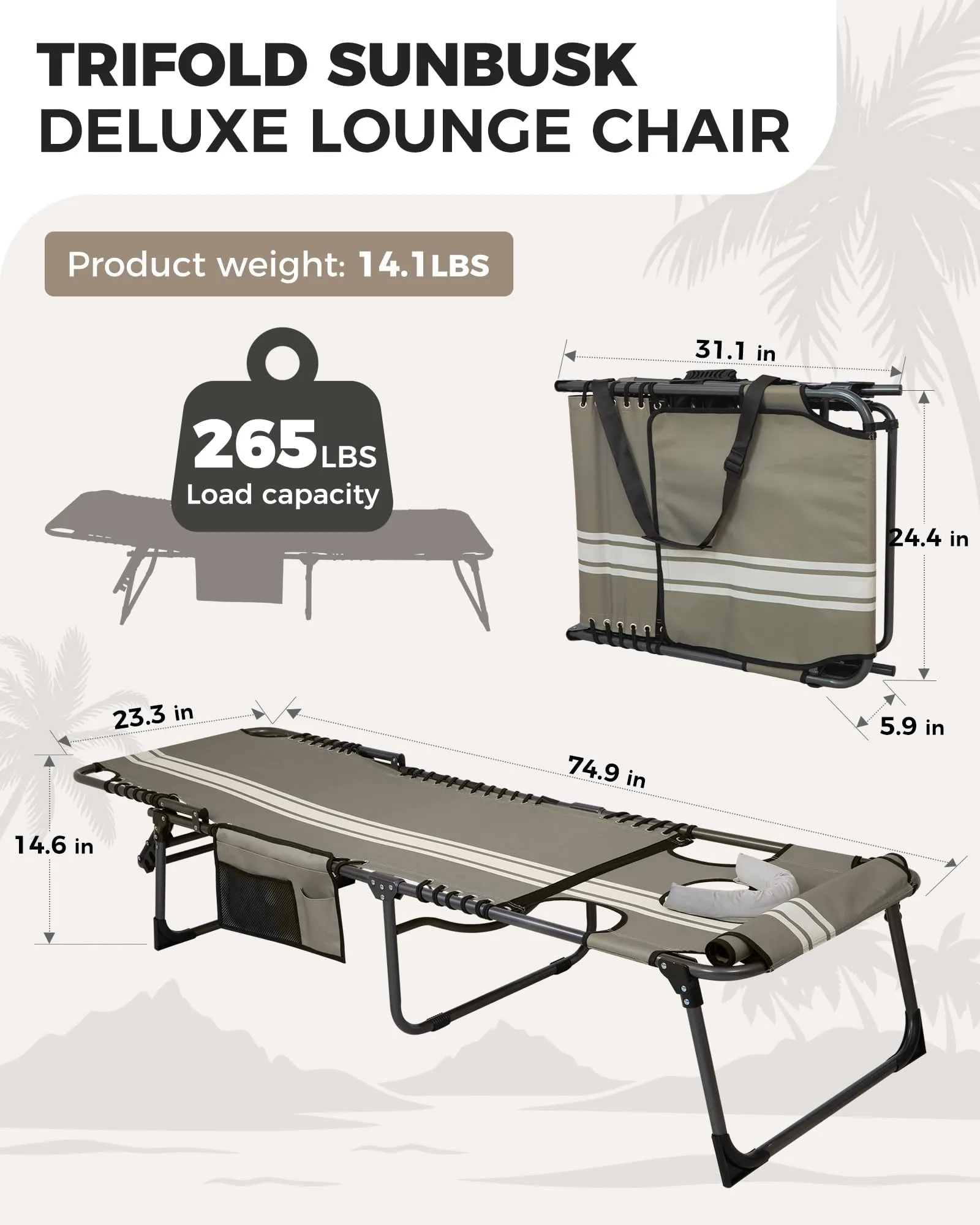 KingCamp MAGNOLIA B10 Backpack Chaise Lounge - 5-Position Adjustable Recliner with Pillow & Side Pocket