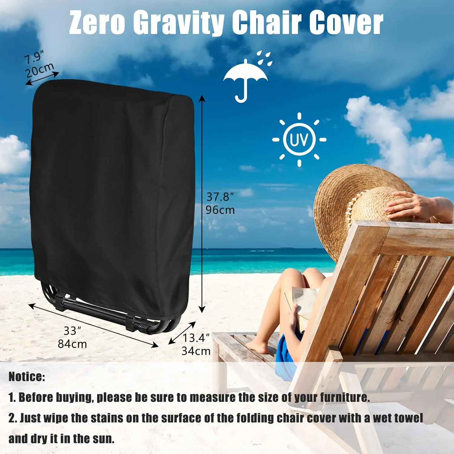 Kovshuiwe Outdoor Zero Gravity Folding Chair Cover Waterproof, Folding Chair Storage Covers All Weather,Zero Gravity Chair Cover with Storage Bag (2 PCS-110x74x22cm)