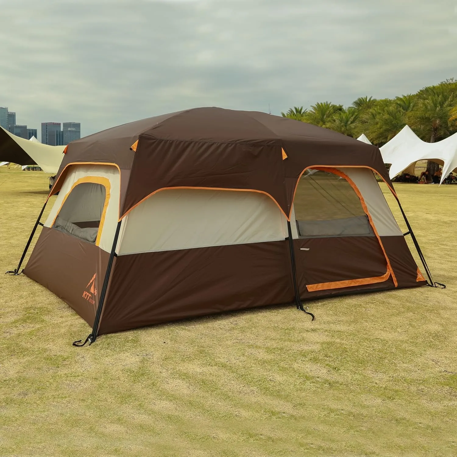 KTT Extra Large Tent 10-12-14 Person(Style-B),Family Cabin Tents,2 Rooms,3 Doors and 3 Windows with Mesh,Straight Wall,Waterproof,Double Layer,Big Tent for Outdoor,Picnic,Camping,Family Gathering