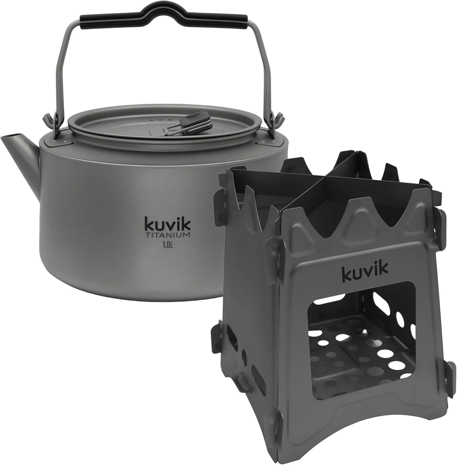 Kuvik 1.0L (33.8 oz) Titanium Kettle & Titanium Wood Stove Bundle