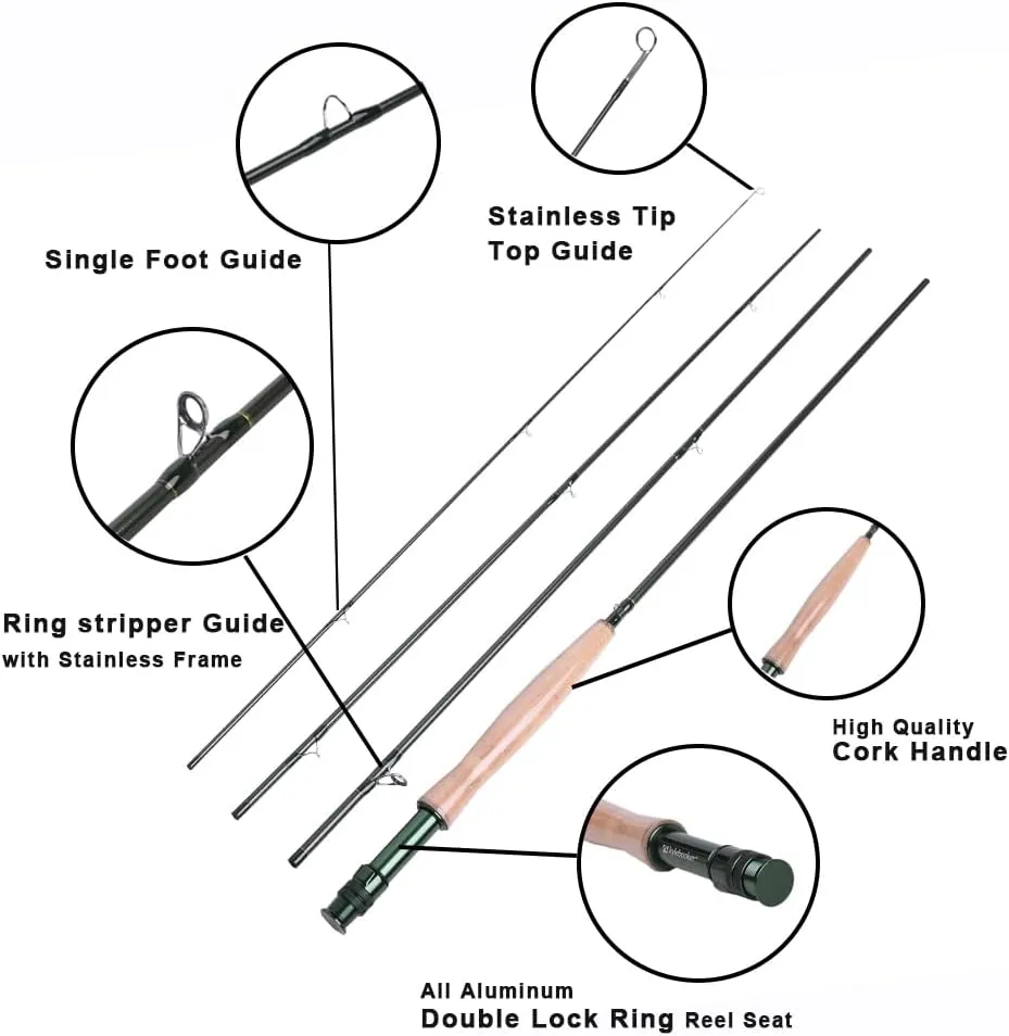 Kylebooker Fly Fishing Rod with Reel Combo Kit 3/4/5/6/7/8 Weight Starter Fly Fishing Outfit with Rod Bag