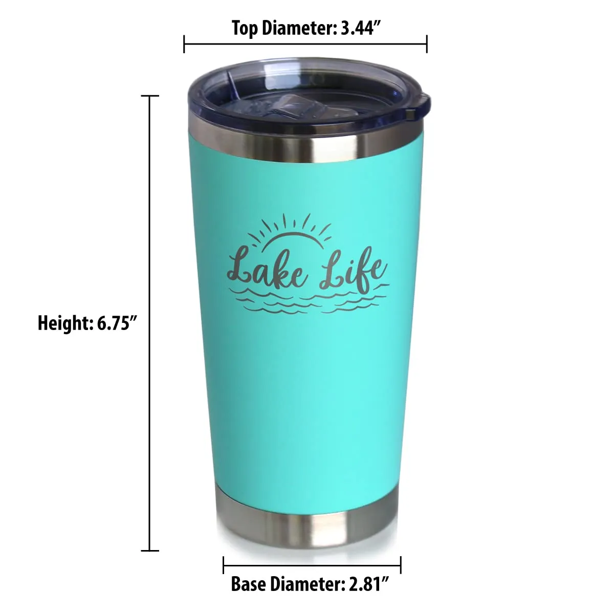 Lake Life - Insulated Coffee Tumbler Cup with Sliding Lid - Stainless Steel Insulated Mug - Cute Outdoor Camping Mug and Lake House Decor - Teal