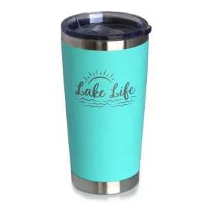 Lake Life - Insulated Coffee Tumbler Cup with Sliding Lid - Stainless Steel Insulated Mug - Cute Outdoor Camping Mug and Lake House Decor - Teal