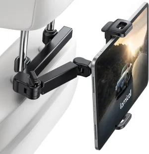 Lamicall Car Headrest Tablet Holder - [3 in 1 Extension Arm] Adjustable Tablet Car Mount for Back Seat, Road Trip Essentials for Kids, for 4.7-11" Device Like iPad Pro, Air, Mini, Galaxy, Fire, Black
