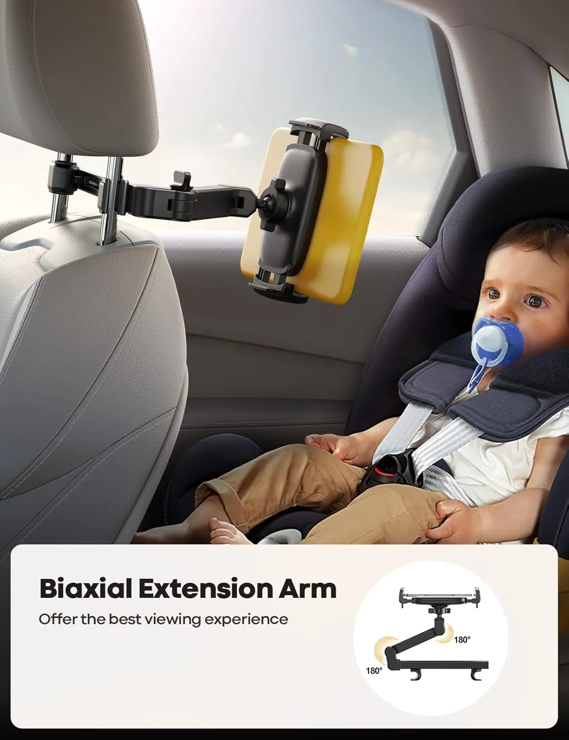 Lamicall Car Headrest Tablet Holder - [3 in 1 Extension Arm] Adjustable Tablet Car Mount for Back Seat, Road Trip Essentials for Kids, for 4.7-11" Device Like iPad Pro, Air, Mini, Galaxy, Fire, Black