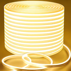 Lamomo LED Neon Lights, 24V Warm White Dimmable LED Rope Flex, 32.8ft Waterproof LED Strip Lights, Silicone 3000K Neon LED Strip for Bedroom Indoor Home Decor (Power Adapter Included)
