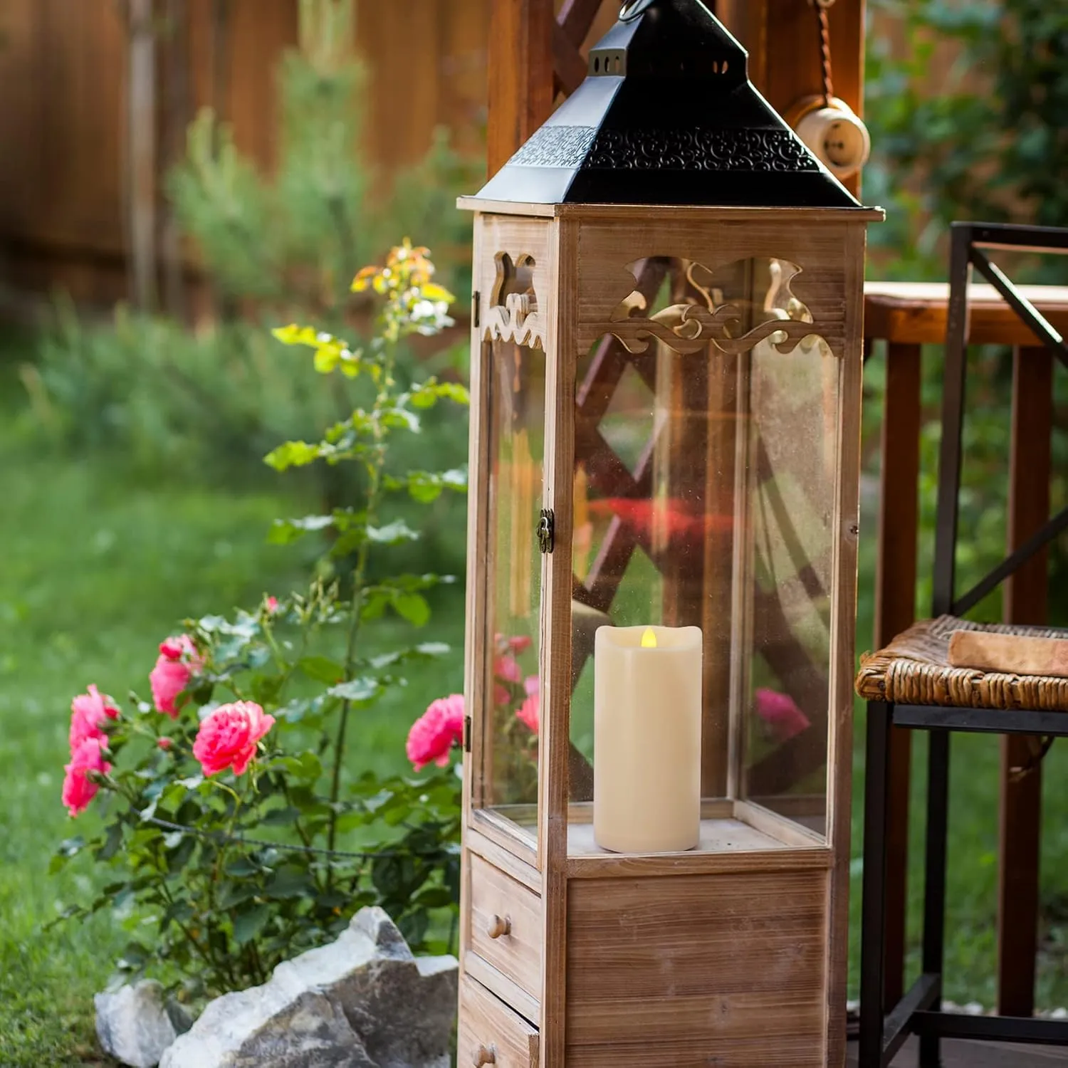 Large 10" x 4" Outdoor Waterproof Flameless Candles with Remote and Timers, 1000 Hours Battery Operated LED Flickering Pillar Candles for Lanterns, Ivory Plastic, Set of 2