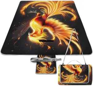 Large Beach Mat for Women Men Unisex, Foldable Waterproof Cool Fire Bird Blanket for Outdoor Park Travel Picnic Accessories