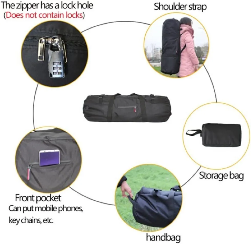 Large Capability Folding Tent Storage Carry Bag Waterproof Luggage Pack Pouch for Camping Hiking Picnic Organizer Walking Holder (Black-S)