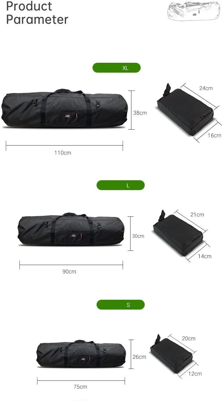 Large Capability Folding Tent Storage Carry Bag Waterproof Luggage Pack Pouch for Camping Hiking Picnic Organizer Walking Holder (Black-S)