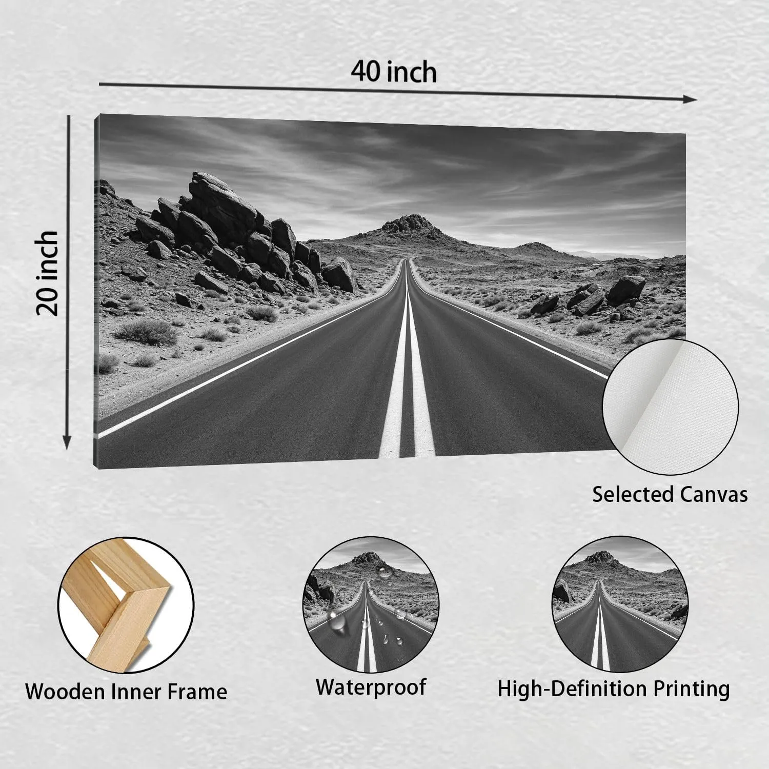 Large Wall Art Prints 20"x40" Scenic Road Valley Fire State Park Framed Canvas Wall Art Painting Artwork Poster Picture Wall Decor for Living Room Bedroom Hanging