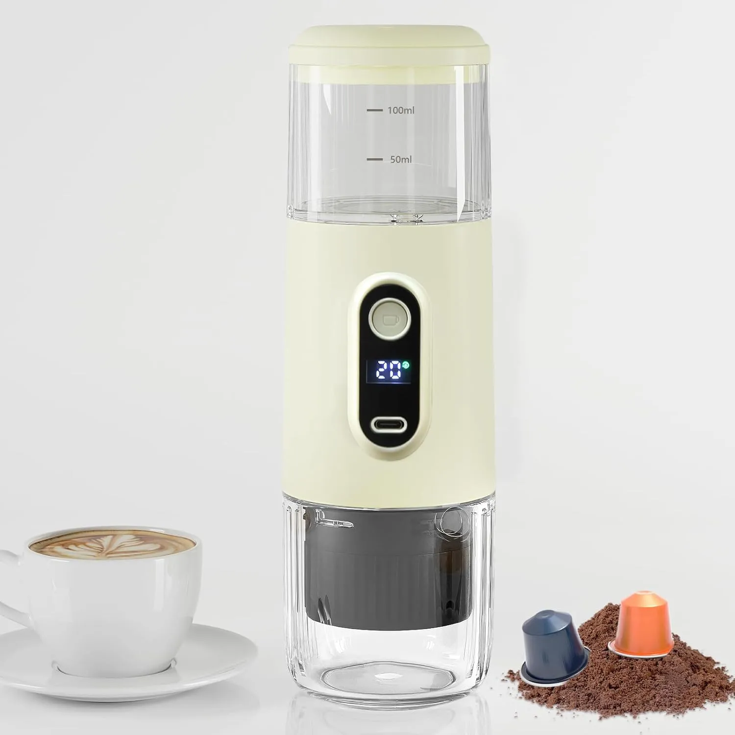 Larmstom Portable Espresso Machine, 2 IN 1 Wireless 15 Bar Pressure Mini Coffee Maker for Travel RV, Hiking, Office, Auto Shut-Off and Silent Operation, USB-C & Car Charger (White), IM-238