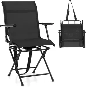LDAILY Moccha Hunting Chair, 360° Swivel Blind Chair w/Armrest & Mesh Back, Non-Slipping Pads, Sturdy Metal Frame, 330LBS Capacity, Portable and Silent Folding Hunting Chairs for Blinds (Black)