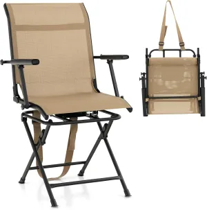 LDAILY Moccha Hunting Chair, 360° Swivel Blind Chair w/Armrest & Mesh Back, Non-Slipping Pads, Sturdy Metal Frame, 330LBS Capacity, Portable and Silent Folding Hunting Chairs for Blinds (Brown)