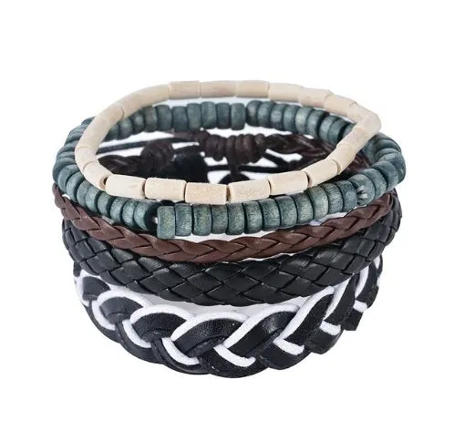 Leather Bracelet Men Multilayer Bead Bracelet Punk Wrap