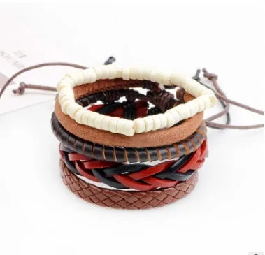 Leather Bracelet Men Multilayer Bead Bracelet Punk Wrap