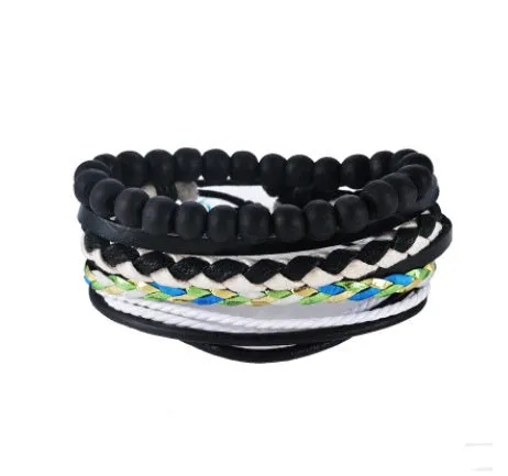 Leather Bracelet Men Multilayer Bead Bracelet Punk Wrap