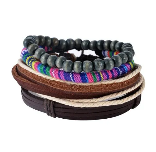 Leather Bracelet Men Multilayer Bead Bracelet Punk Wrap