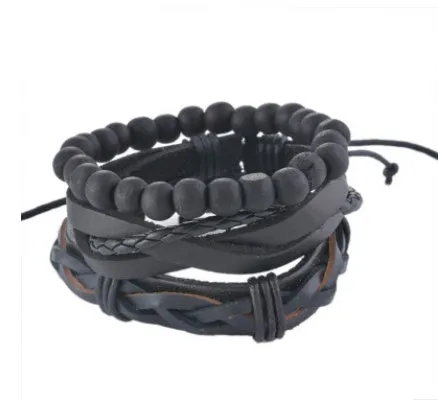 Leather Bracelet Men Multilayer Bead Bracelet Punk Wrap