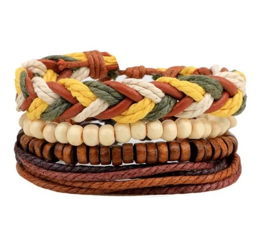 Leather Bracelet Men Multilayer Bead Bracelet Punk Wrap