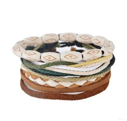 Leather Bracelet Men Multilayer Bead Bracelet Punk Wrap